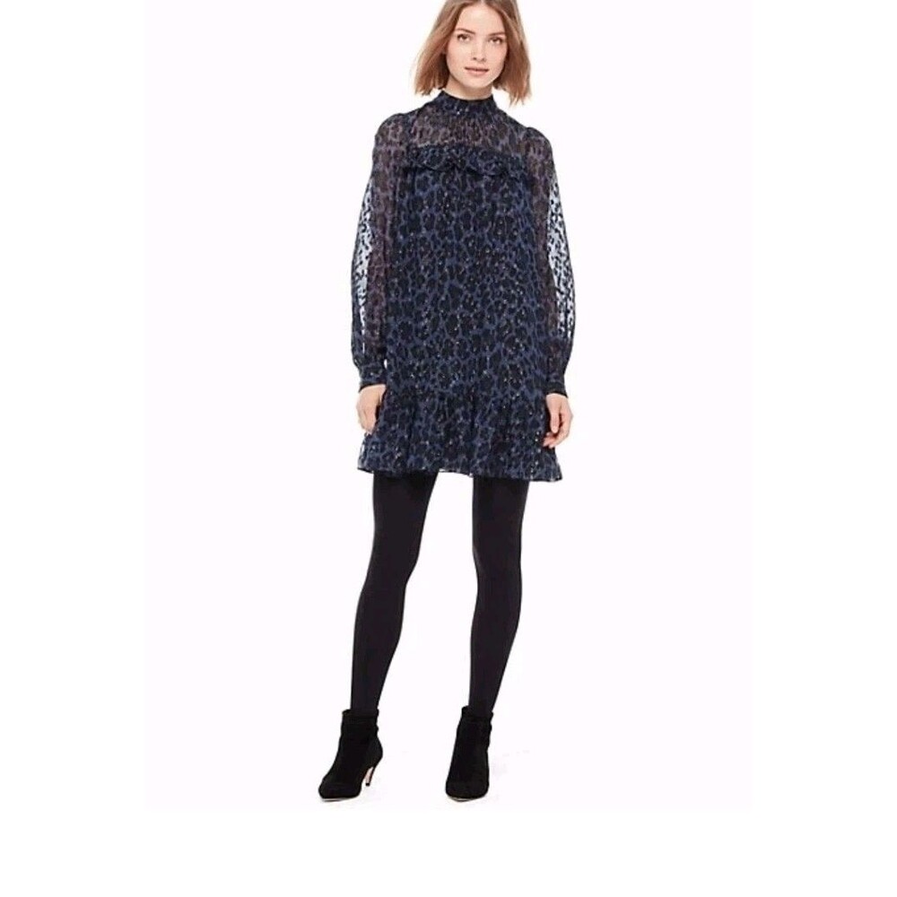 Kate Spade Leopard Print Clip Dot Mini Dress Sz 2XS Whimsygoth Moody Romantic